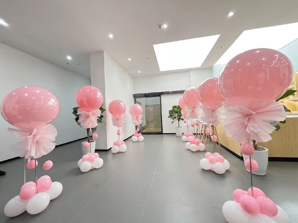 女神节粉色立柱气球布置路引气球装饰